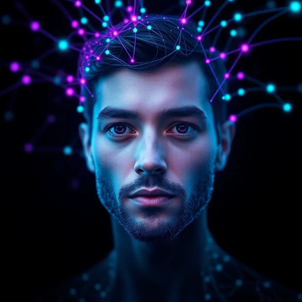 AI neural network technology processing portrait photos for headshot generation